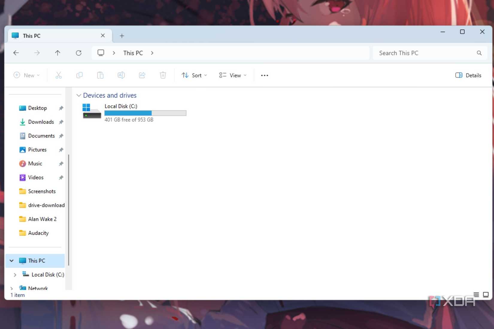 A Screenshot showing the C drive in Windows.