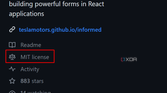 A screenshot highlighting Tesla's MIT license
