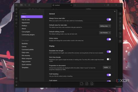 A screenshot showing the setings in Obsidian on Windows.