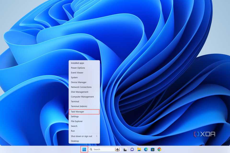 A screenshot depicting the procedure to open the Task Manager in Windows 11