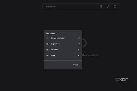 A screenshot showing the option to edit labels in Google Keep.