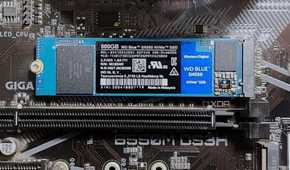 An image showing the WD Blue SN550 M.2 SSD installed on a motherboard.