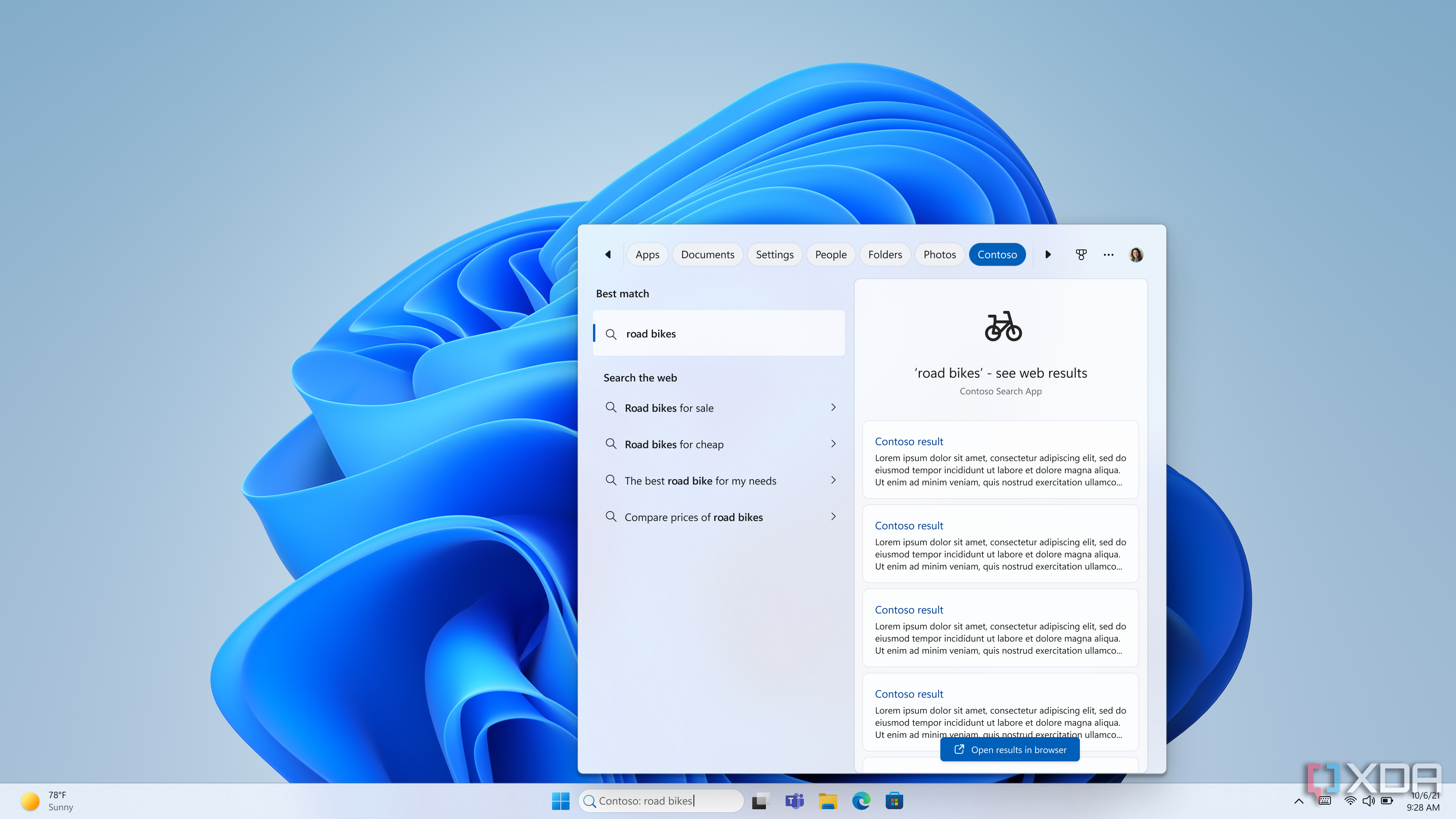 Mockup of Windows Search showing search results provided by a third-party app