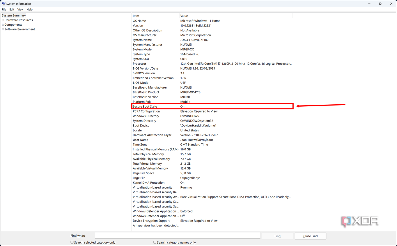Screenshot of System Information in Windows 11 showing that Secure Boot is enabled