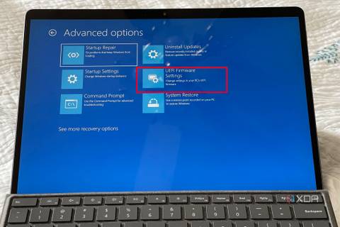 A photo of the Windows 11 Troubleshoot screen showing advanced UEFI options