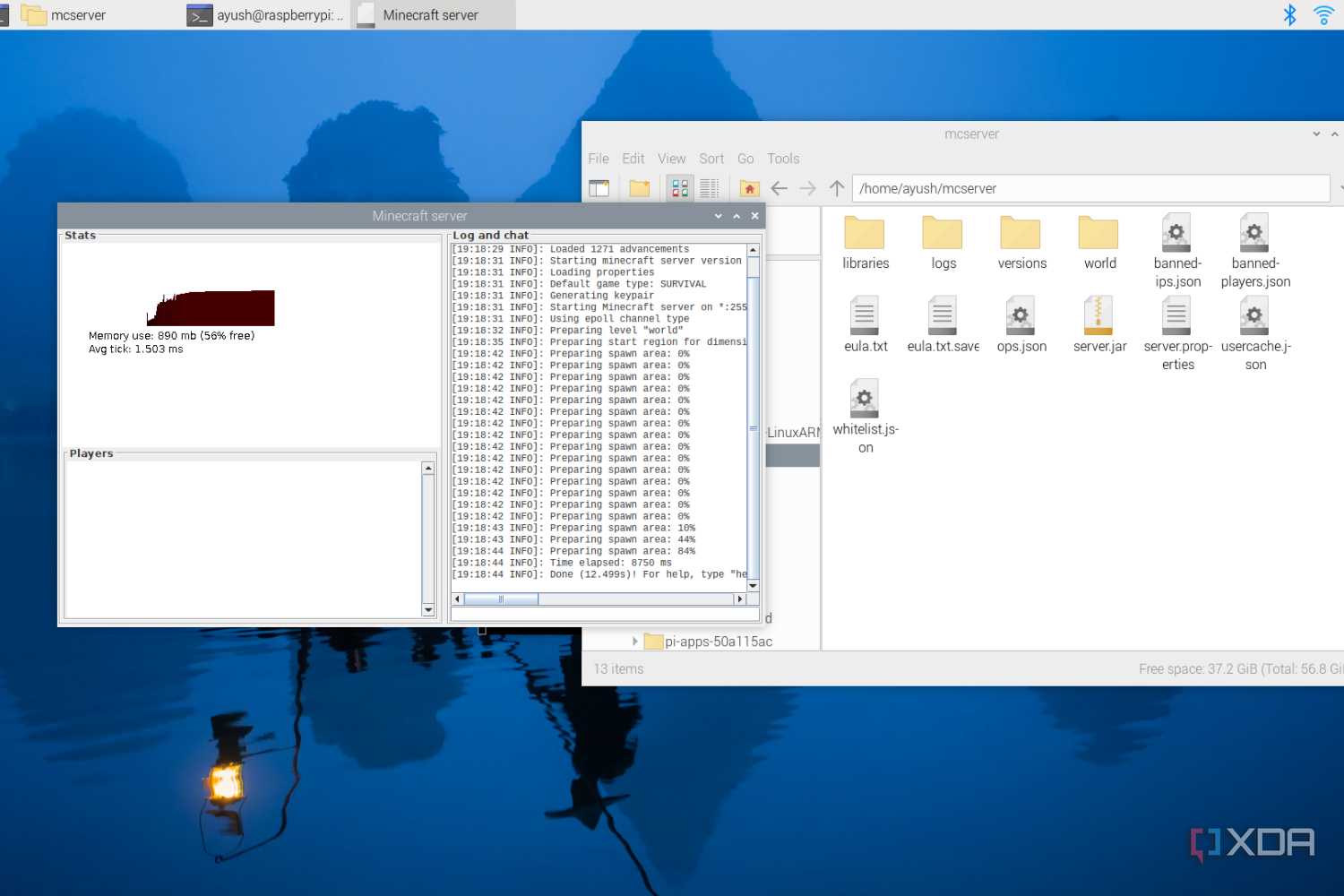 A screenshot of the Raspberry Pi OS running Minecraft Java server