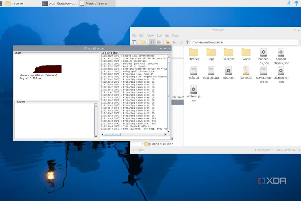 A screenshot of the Raspberry Pi OS running Minecraft Java server