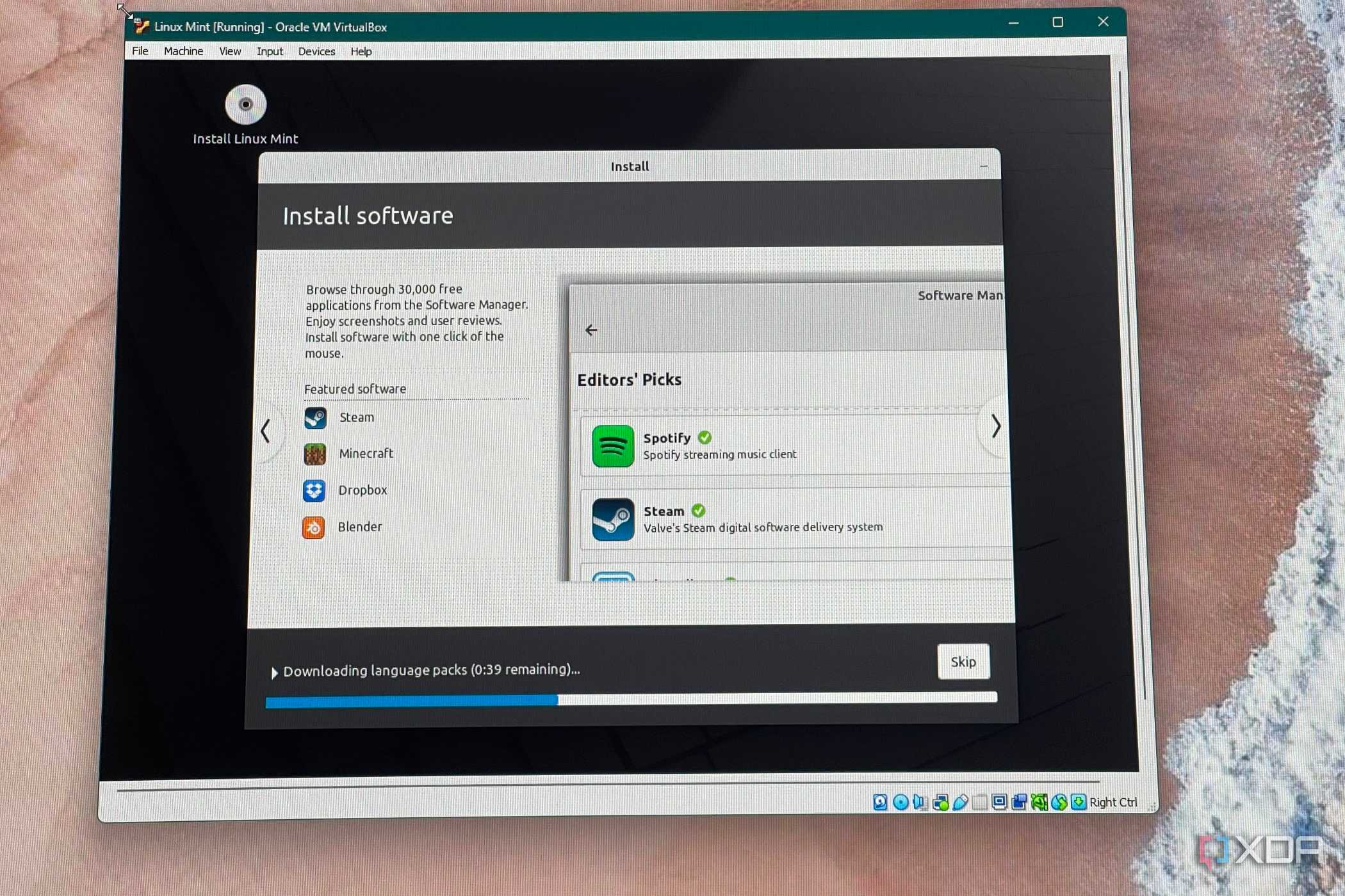 Linux Mint installation running on a device