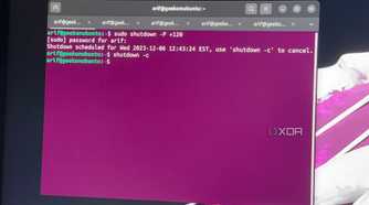 A photo of the command to shutdown Linux