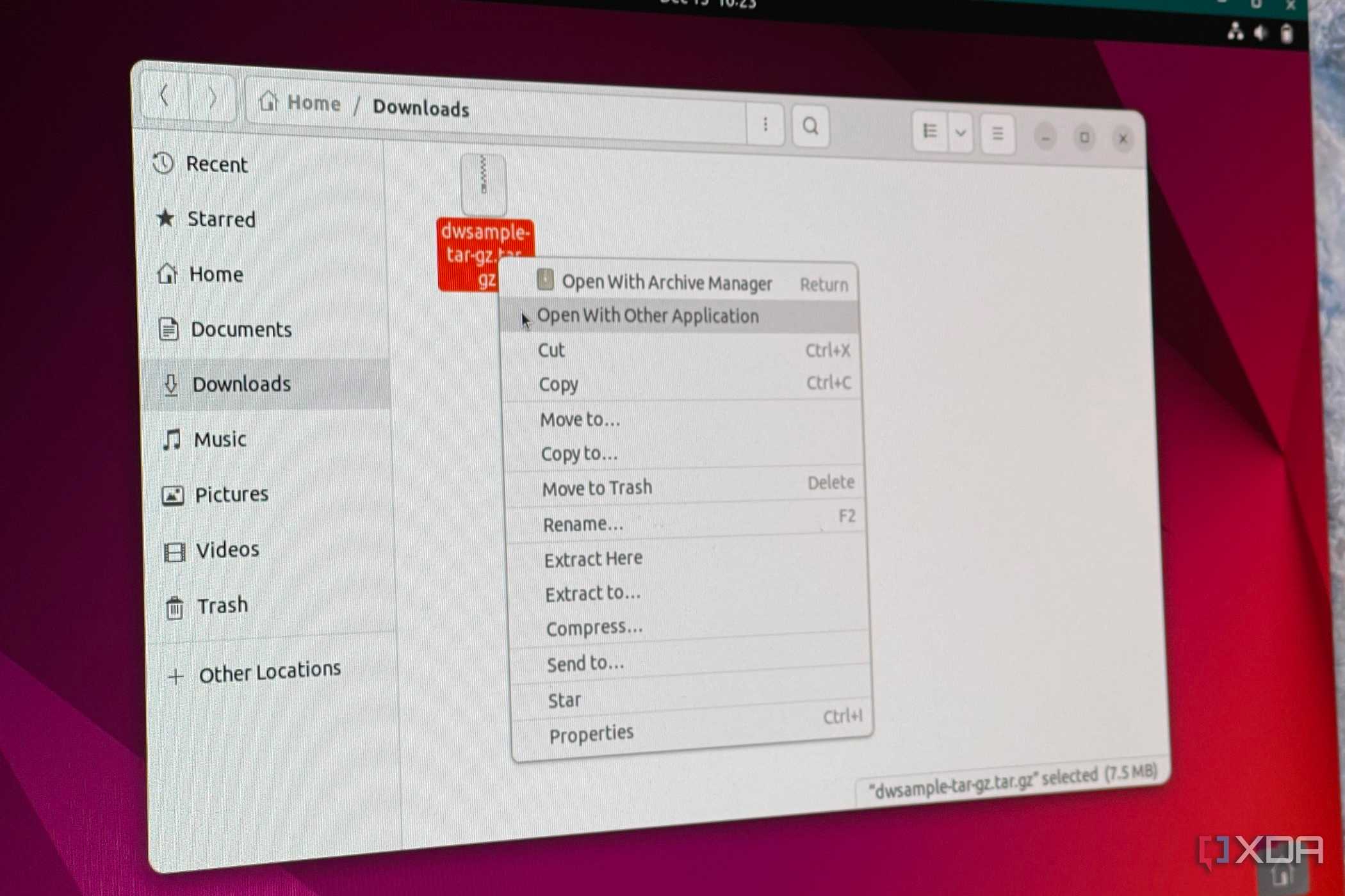 A photo of the extracting file archive in Ubuntu
