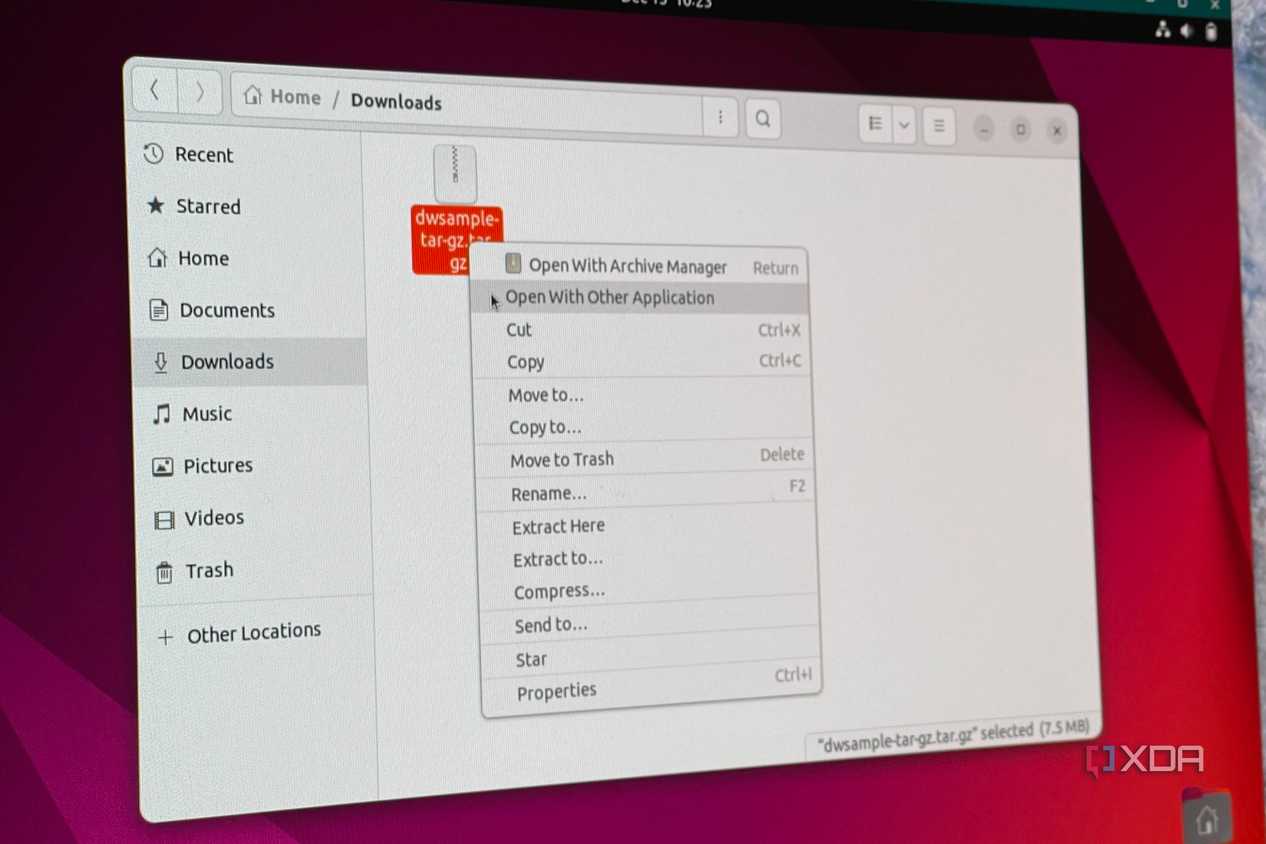A photo of the extracting file archive in Ubuntu