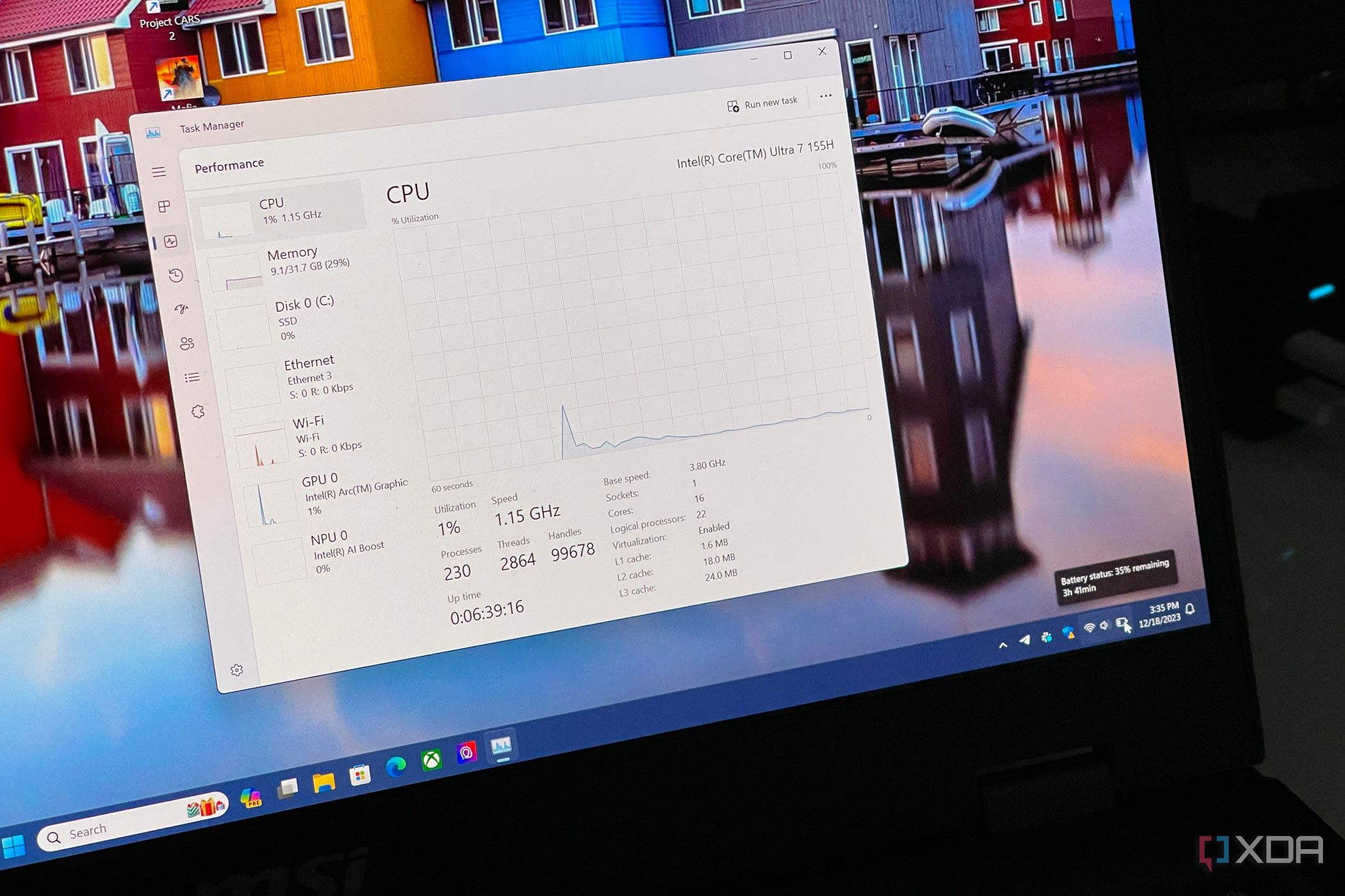 A photo of the battery life and uptime section in task manager on the MSI Prestige 16 AI Evo