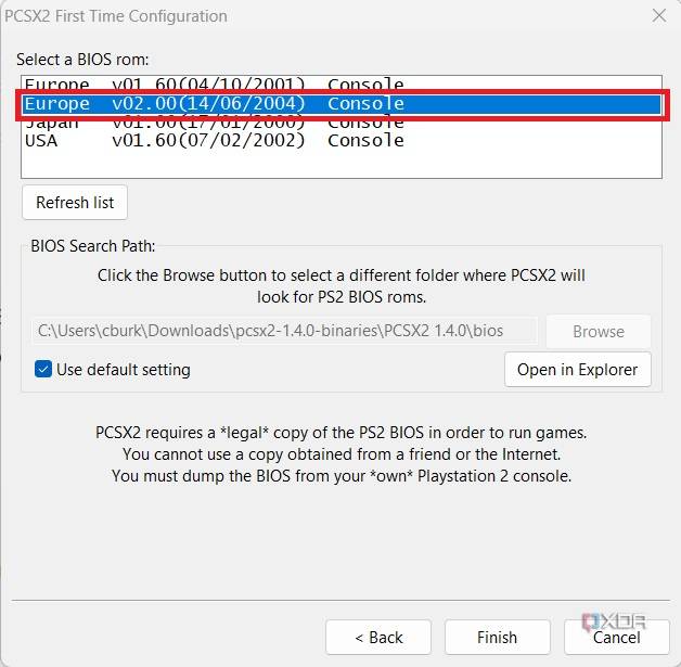 Select the proper BIOS to use for PCSX2