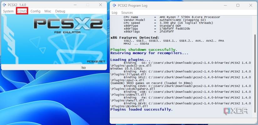 Selecting a game in PCSX2 PS2 emulator