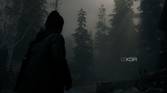 A screenshot showing a scene in Alan Wake 2 showing volumetric lighting and fog.