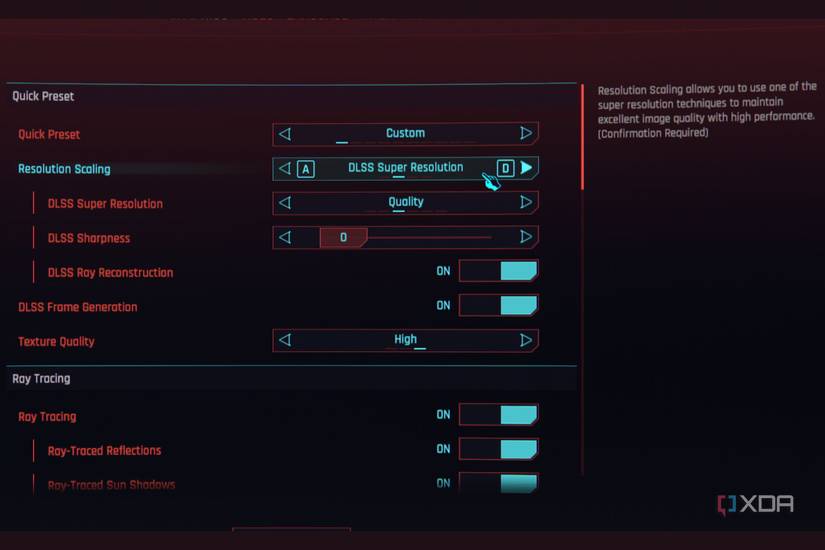 A screenshot showing the DLSS option in Cyberpunk settings.