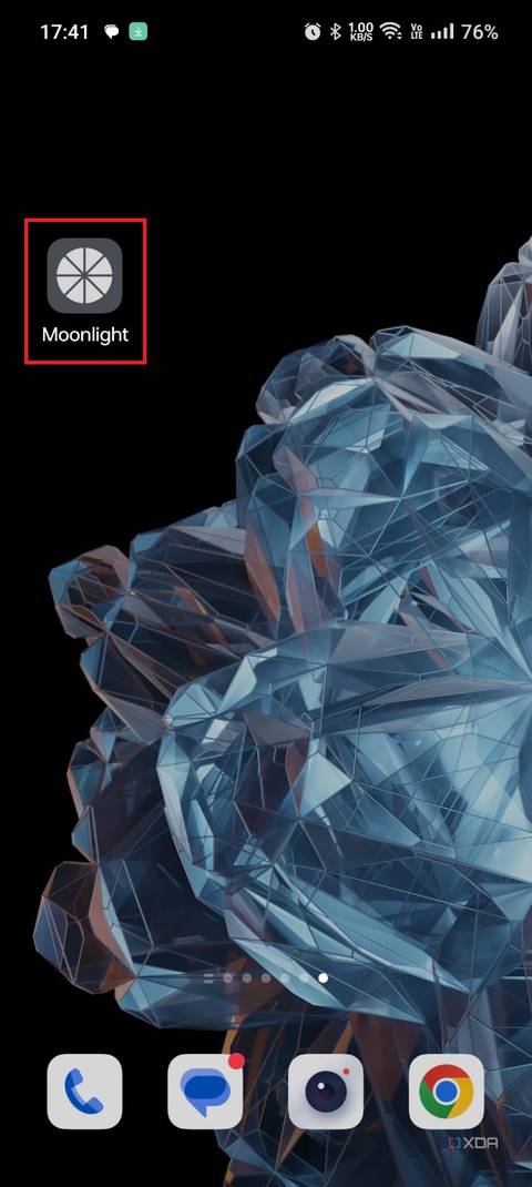 A screenshot showing the Android homescreen with highlighted Moonglight app.
