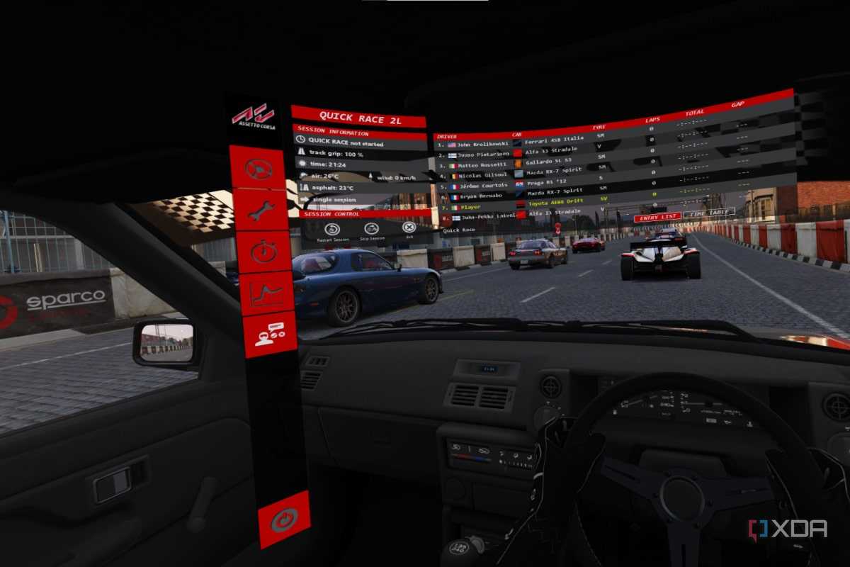 A screenshot of modded Assetto Corsa running on the Meta Quest 2