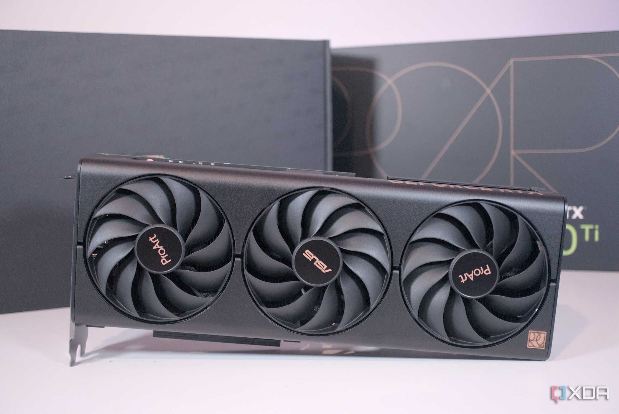 Front of the Asus ProArt GeForce RTX 4060 Ti with packaging