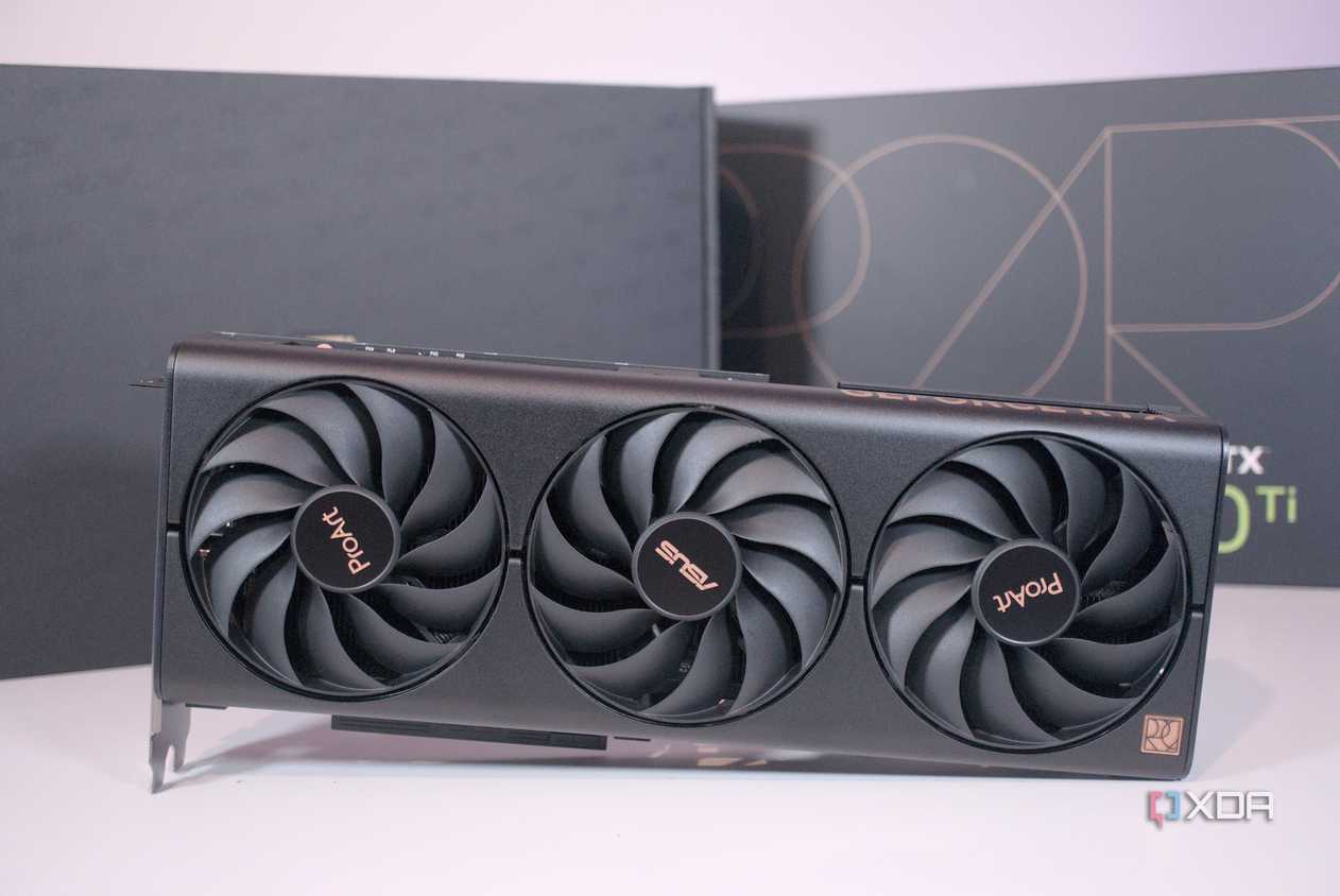 Front of the Asus ProArt GeForce RTX 4060 Ti with packaging