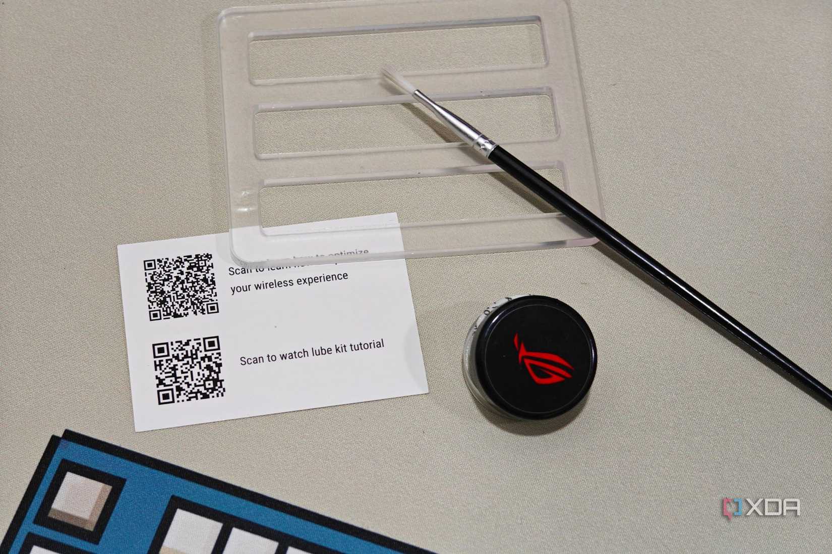 An image showing the lubing kit that you get with the ROG Azoth keyboard.