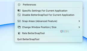 The menu bar options for Better Snap Tool.