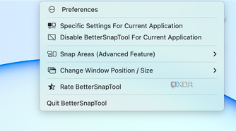 The menu bar options for Better Snap Tool.