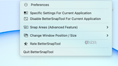 The menu bar options for Better Snap Tool.