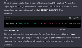 ChatGPT cybersecurity assessment of the generated code for a basic Flask API