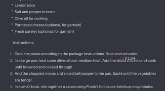ChatGPT prepares a recipe for a chicken pasta meal