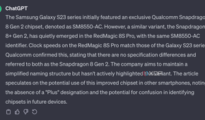 ChatGPT summarises an XDA article about the Snapdragon 8 Gen 2