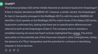 ChatGPT summarises an XDA article about the Snapdragon 8 Gen 2