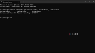 Screenshot of Command Prompt showing manufacturer and serial number for RAM