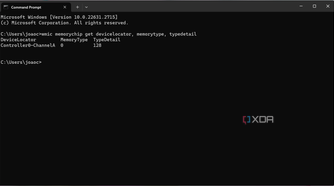 Screenshot of command prompt showing the memory type and type detail for RAM inside a PC