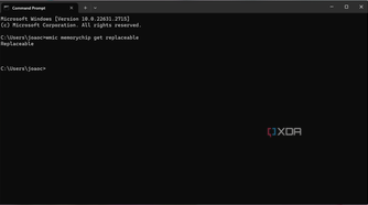 Screenshot of Command Prompt showing whether RAM is replaceable