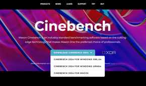 A screenshot showing the Cinebench 2024 download options in a drop-down menu on Maxon's website.