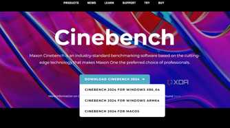 A screenshot showing the Cinebench 2024 download options in a drop-down menu on Maxon's website.