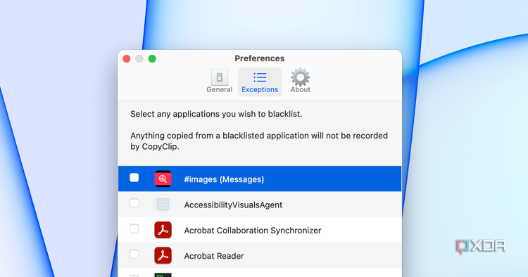 The option to blacklist an application in CopyClip.