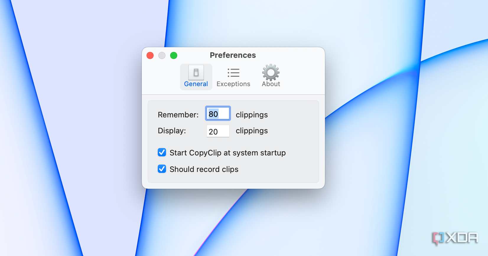 The number of saved clippings in CopyClip.
