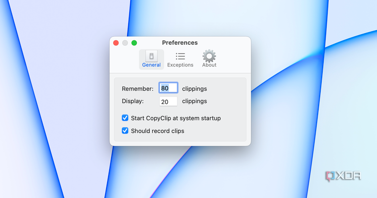 The number of saved clippings in CopyClip.