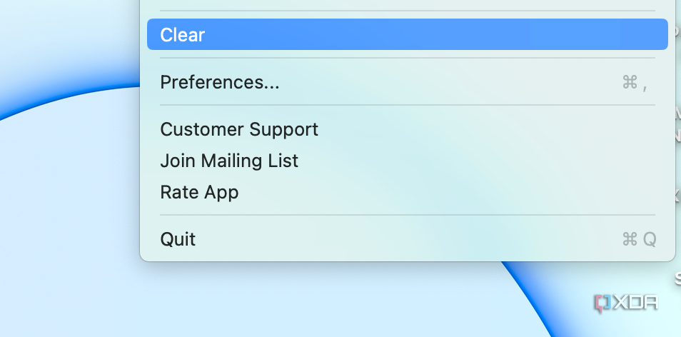 The clear button in the Menu Bar list.