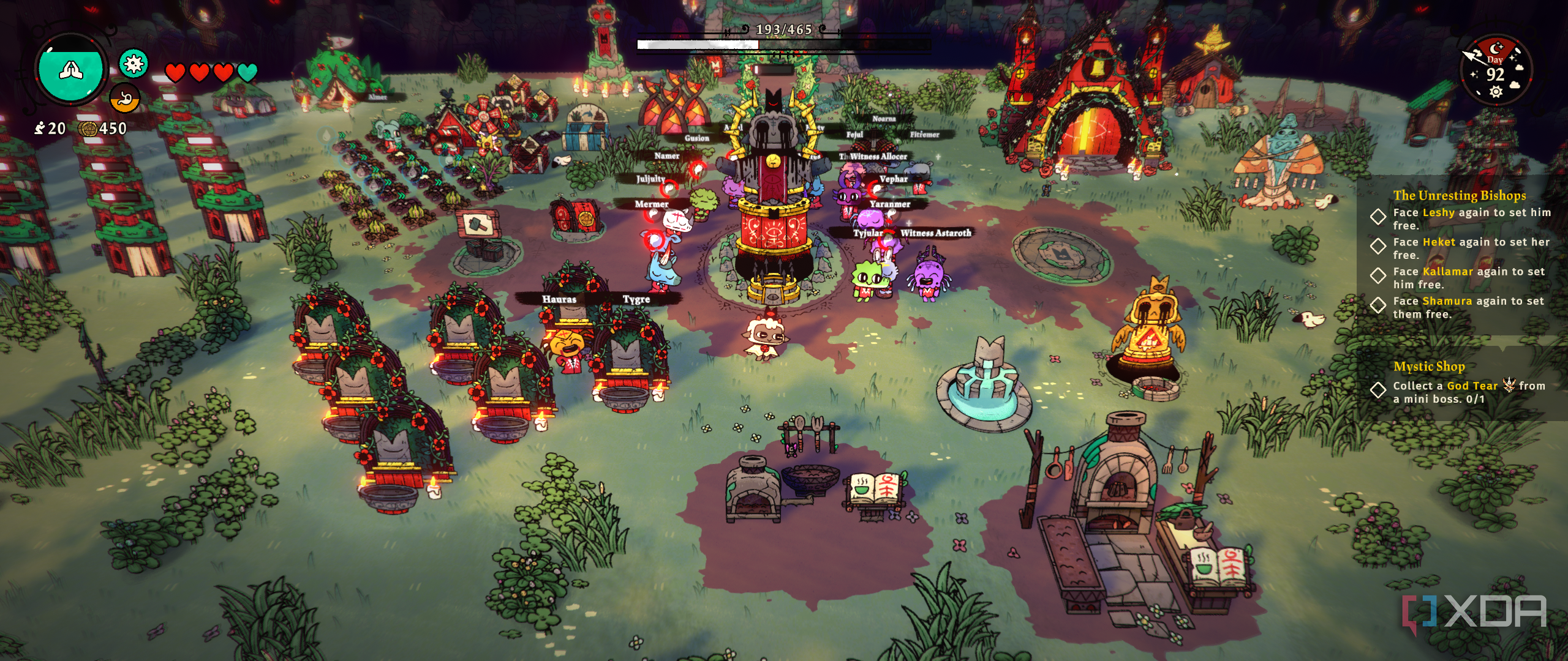 cult of the lamb running in ultrawide with multiple characters on screen