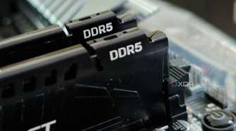 An image showing two DDR5 memory sticks installed on a motherboard