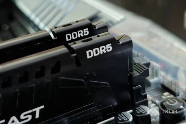 An image showing two DDR5 memory sticks installed on a motherboard