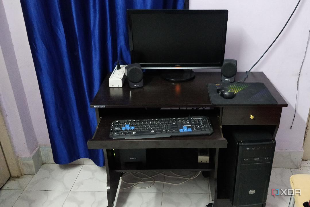 Black desktop PC setup with monitor and peripherals