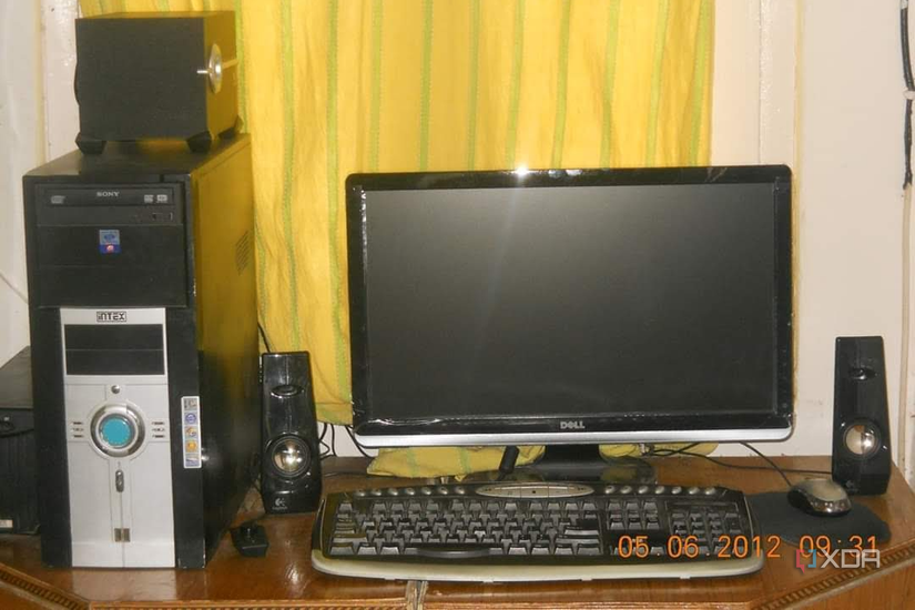 Black Desktop PC with black monitor and peripherals
