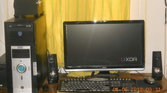 Black Desktop PC with black monitor and peripherals