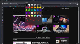 Screenshot of the Snipping Tool editing UI showing the customization options for the pen tool