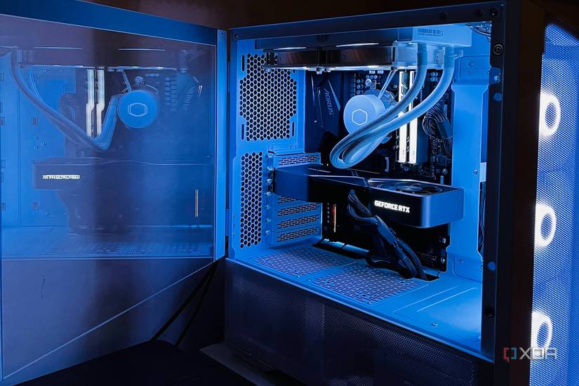 Closeup of a gaming PC with RTX 3080 FE