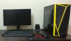 Black Gaming PC setup with monitor and keyboard mouse